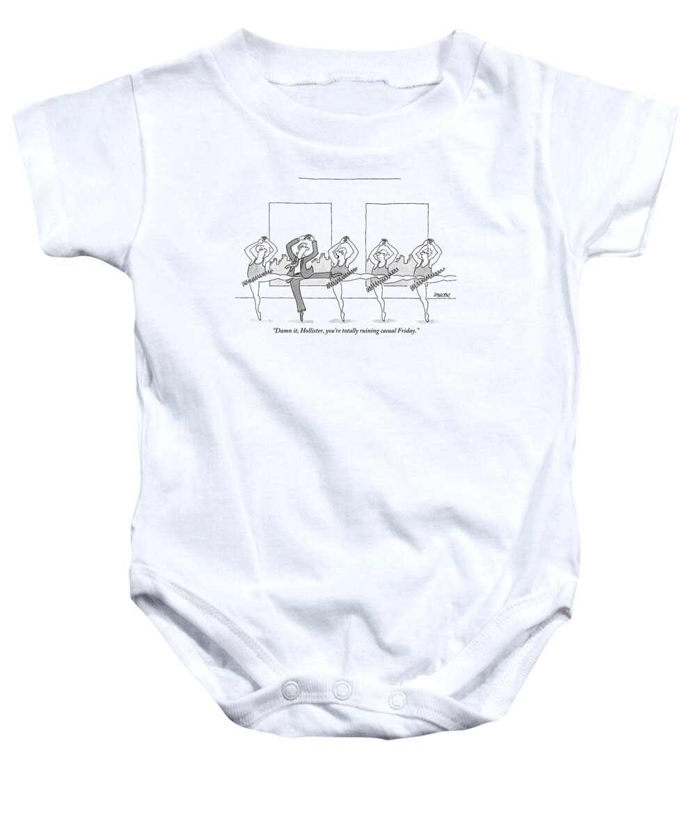Casual Friday Baby Onesie featuring the drawing Five Executives Are Doing Ballet In The Office by Jack Ziegler