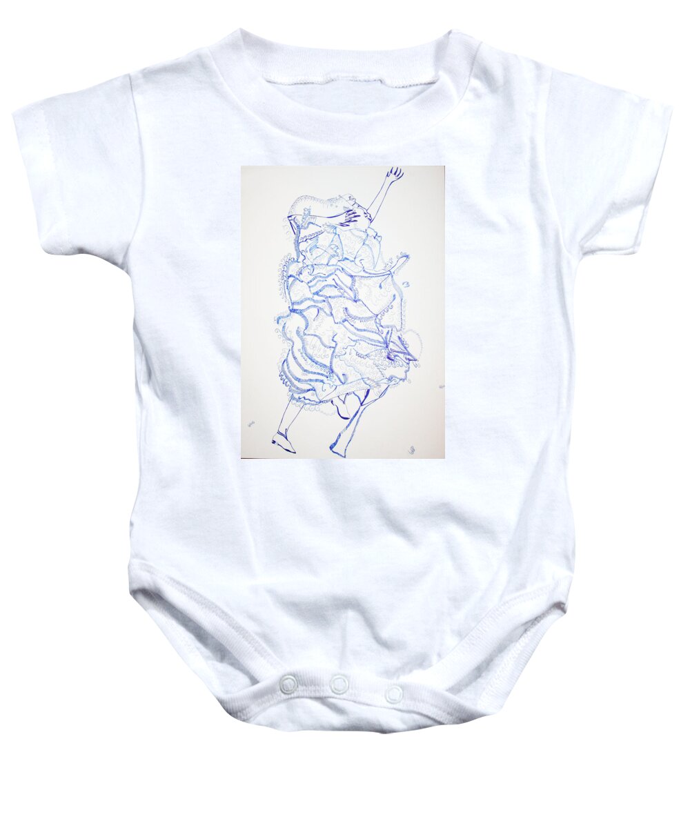 Jesus Baby Onesie featuring the drawing Flamenco - Spain by Gloria Ssali