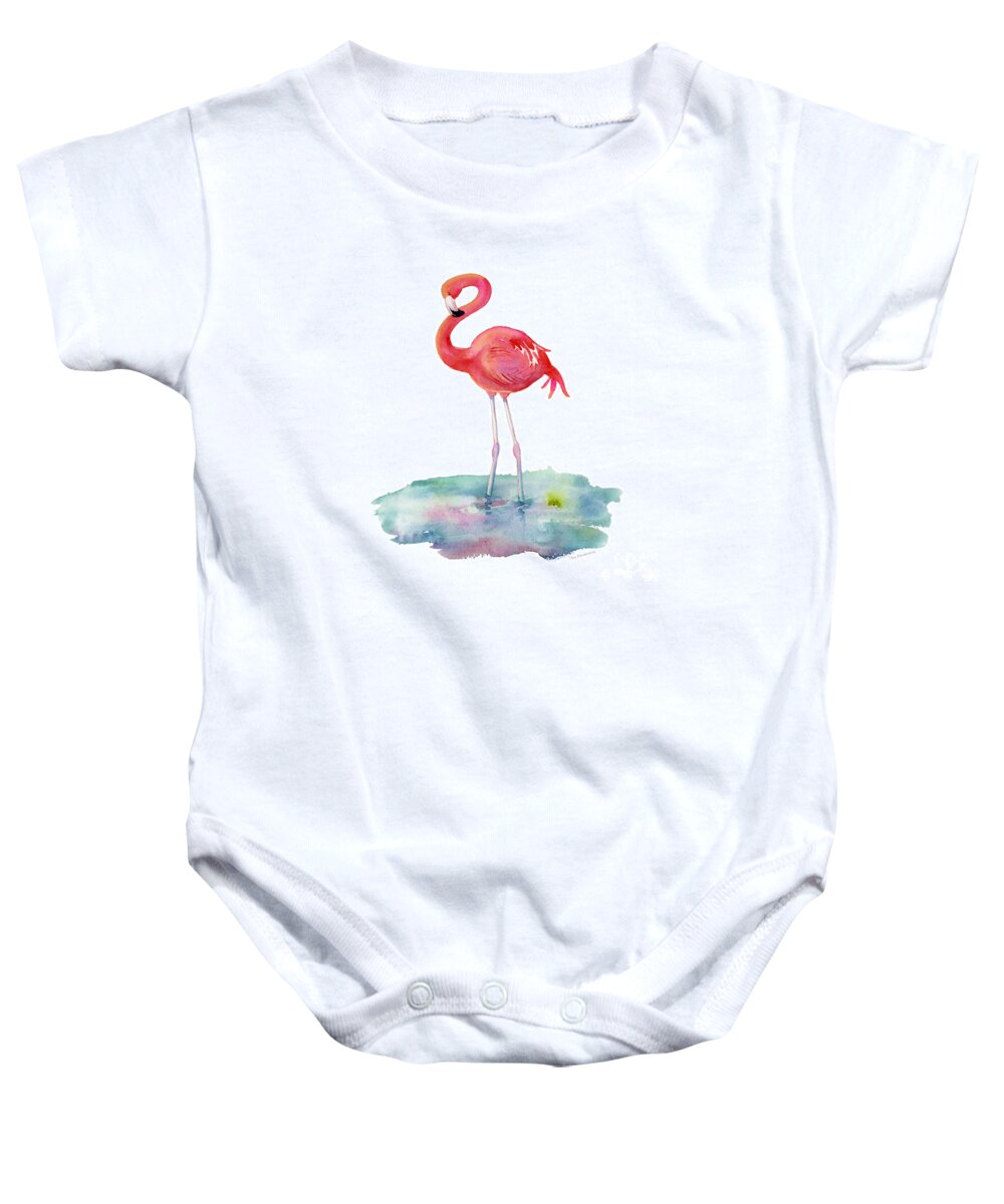 Flamingo Baby Onesie featuring the painting Flamingo Pose by Amy Kirkpatrick