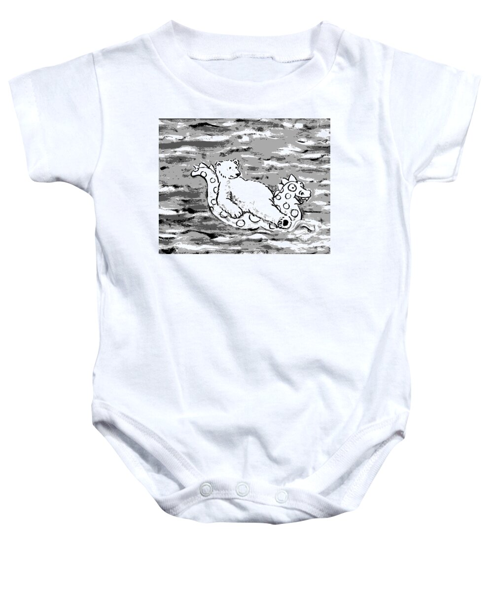 Polar Baby Onesie featuring the drawing Floating Bear Grisaille by Holly Wood