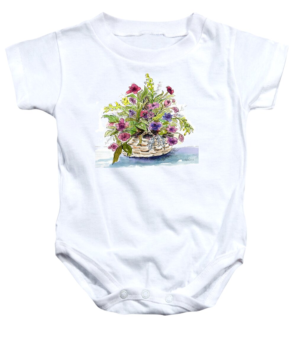 Flowers Baby Onesie featuring the painting Flower Basket I by Diane Thornton