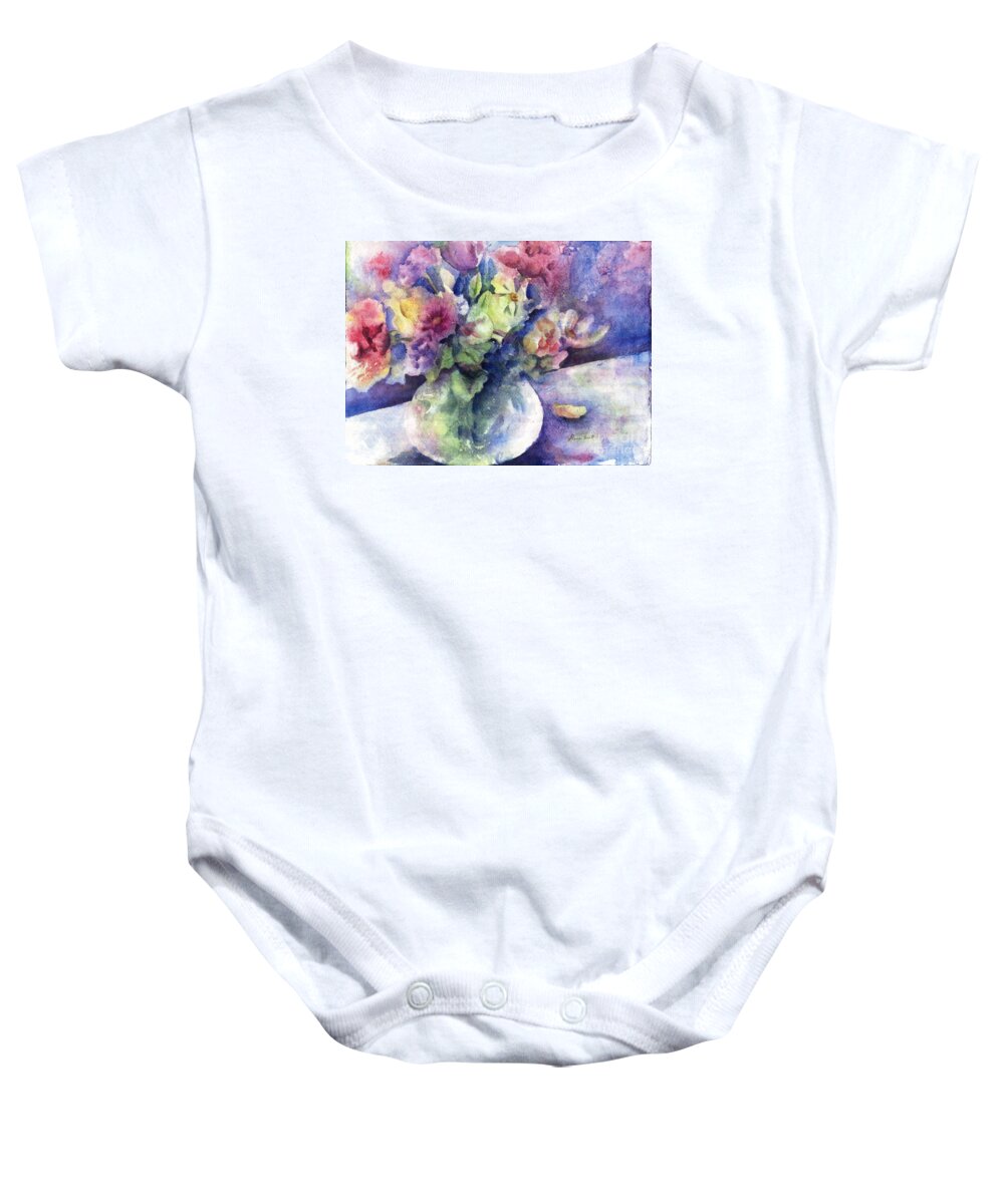 Sunflower Baby Onesie featuring the painting Flowers From the Imagination by Maria Hunt