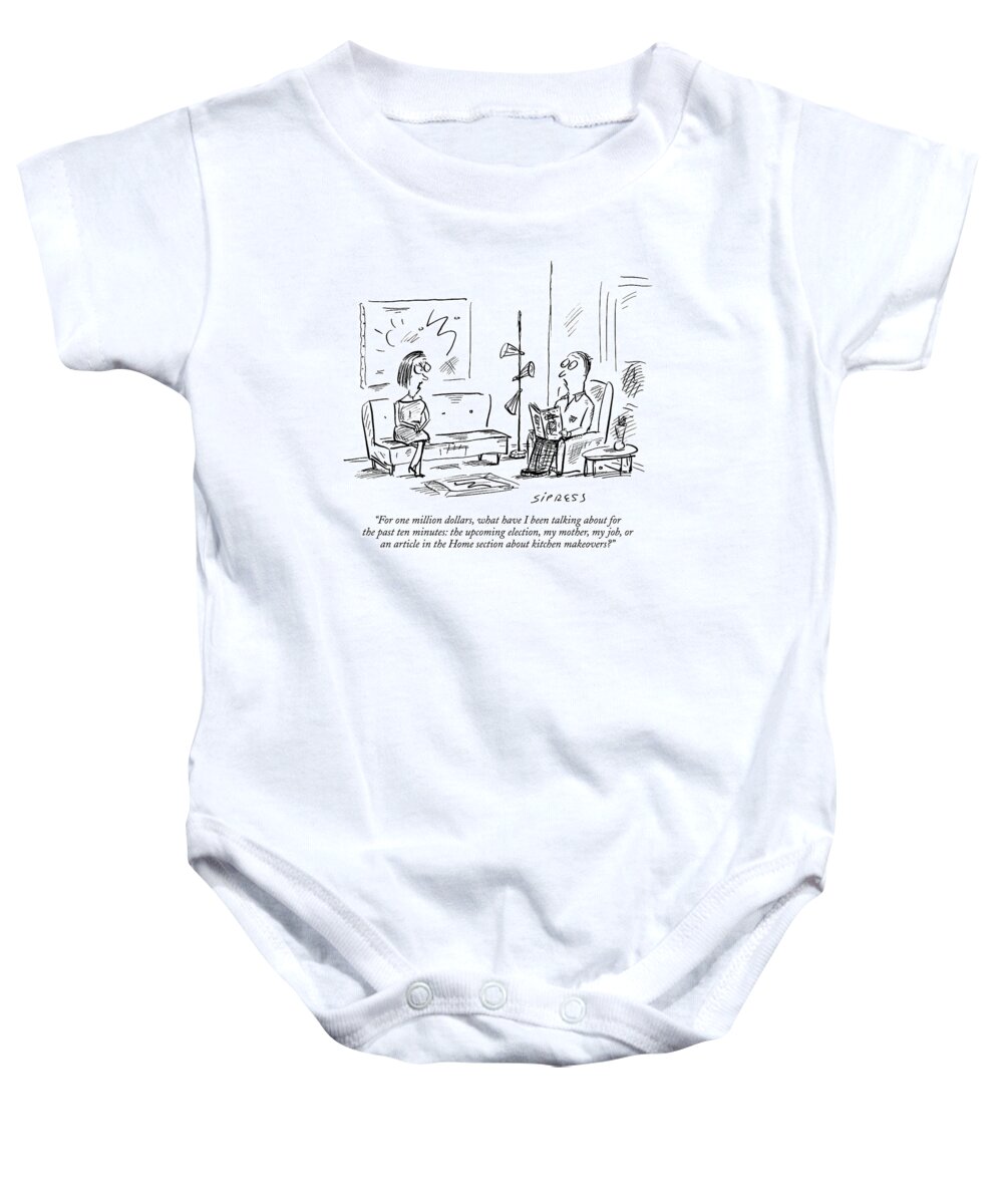 Fights - Marital Baby Onesie featuring the drawing For One Million Dollars by David Sipress