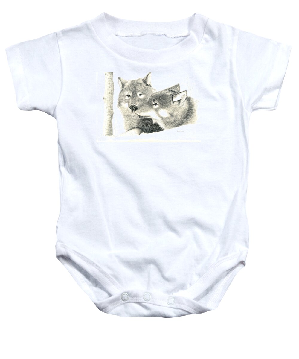 Drawing Of Wolves Baby Onesie featuring the painting Forever Wolf Love-The Greeting by Joette Snyder