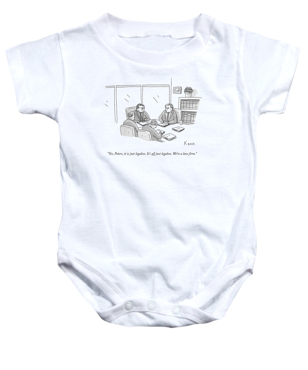 Yes Baby Onesie featuring the drawing Four Lawyers Speak At A Conference Table by Zachary Kanin