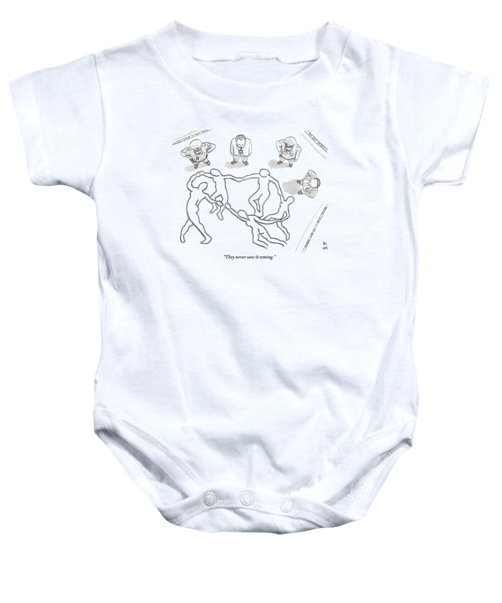 Matisse Baby Onesie featuring the drawing Four Police Officers Stand Outside Of A Chalk by Paul Noth