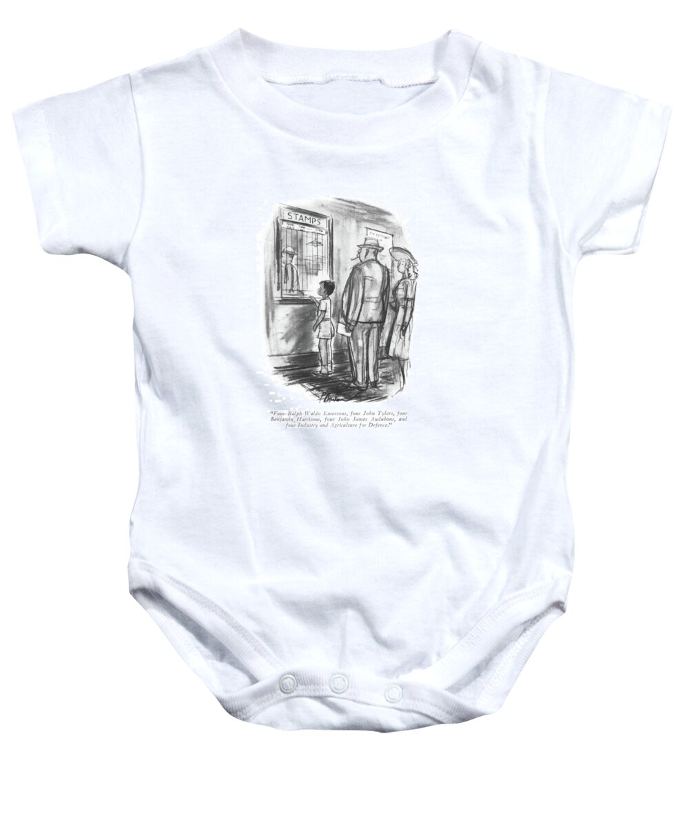 111399 Pba Perry Barlow Child At Post Office Buying Stamps. Buying Child Collect Collection Designs Famous Letter Mail Of?ce People Post Postage Postal Postman Stamps Baby Onesie featuring the drawing Four Ralph Waldo Emersons by Perry Barlow
