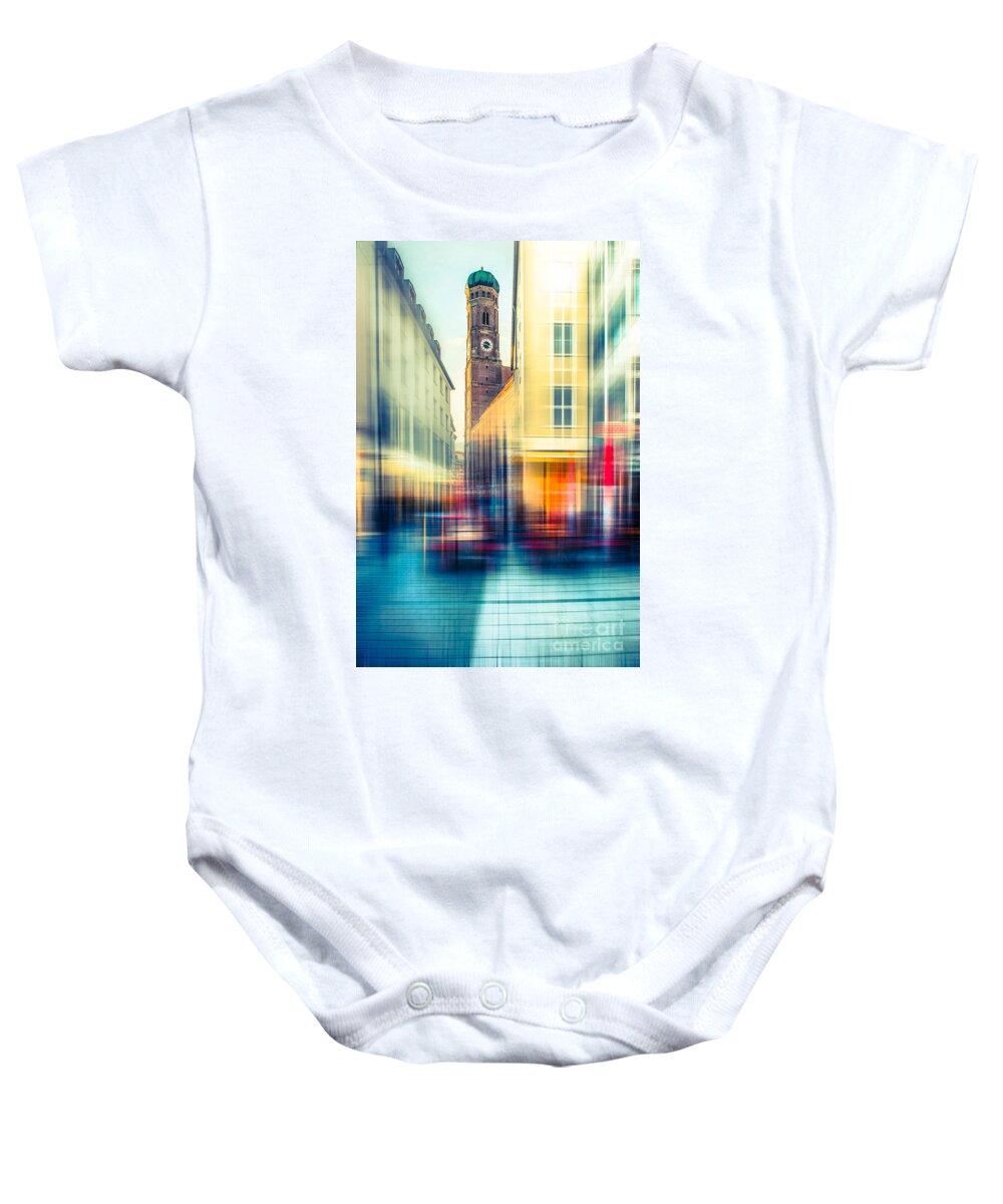 People Baby Onesie featuring the photograph Frauenkirche - Munich V - vintage by Hannes Cmarits