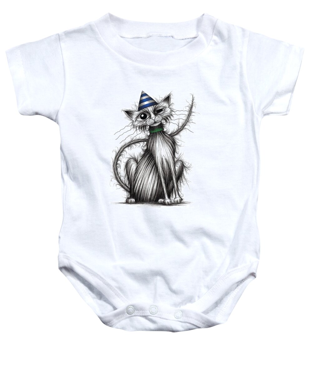 Fred Baby Onesie featuring the drawing Fred the cat by Keith Mills