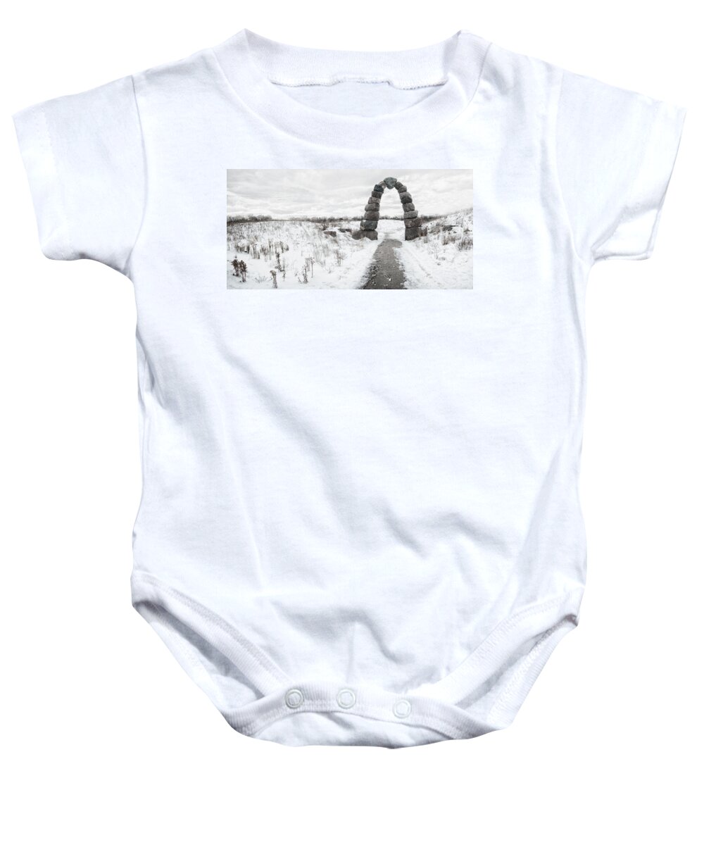 Snow Baby Onesie featuring the photograph Frozen Stone Arch by Scott Norris