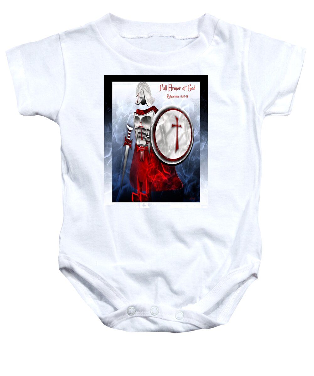 Full Armor Of God Baby Onesie featuring the digital art Full Armor of God by Jennifer Page