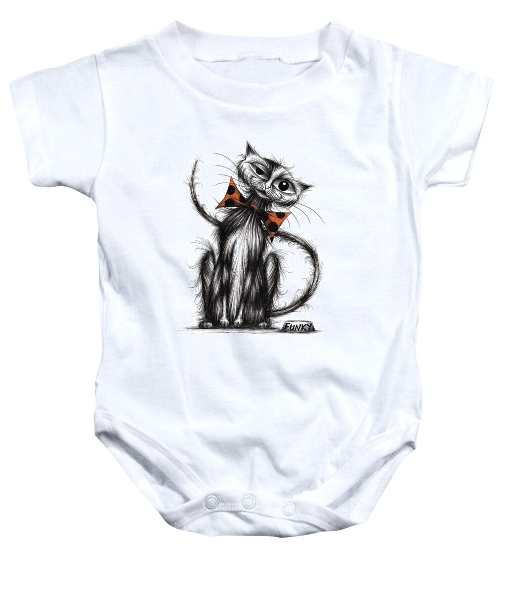 Funky Baby Onesie featuring the drawing Funky cat by Keith Mills