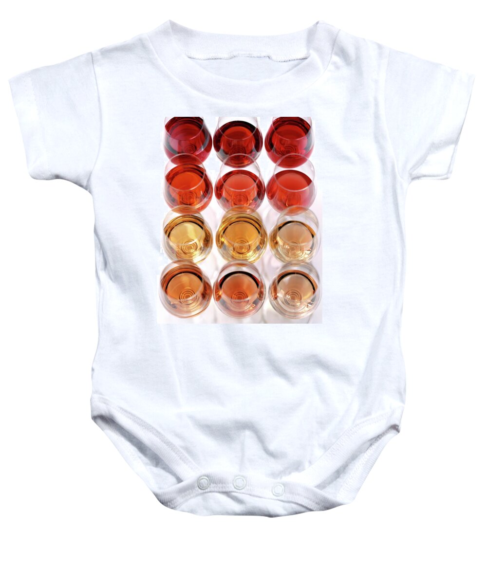 Food Baby Onesie featuring the photograph Glasses Of Rose Wine by Romulo Yanes