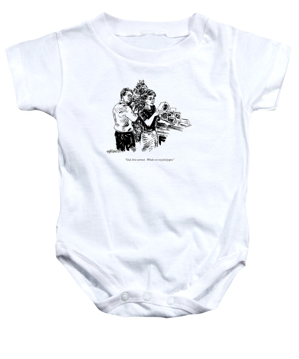 Earnest Baby Onesie featuring the drawing God, How Earnest. Whales On Recycled Paper by William Hamilton