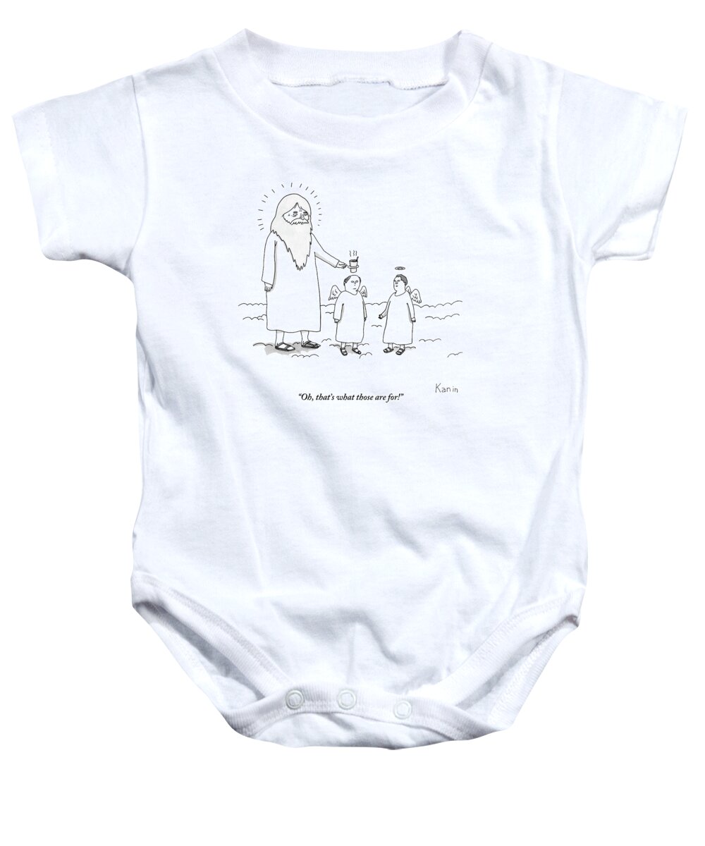 Cups Baby Onesie featuring the drawing God Uses An Angel's Halo As A Cup Holder. Oh by Zachary Kanin