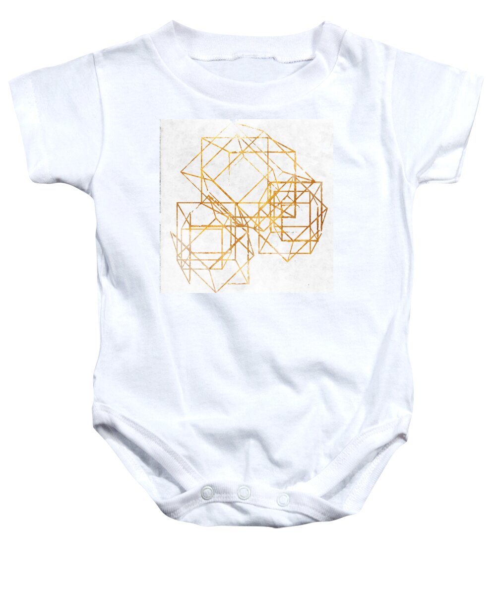 Gold Baby Onesie featuring the digital art Gold Cubed II by South Social Studio