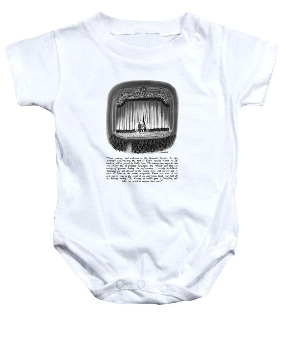 

 Man Making Announcements On Stage. 
Theater Baby Onesie featuring the drawing Good Evening by Henry Martin