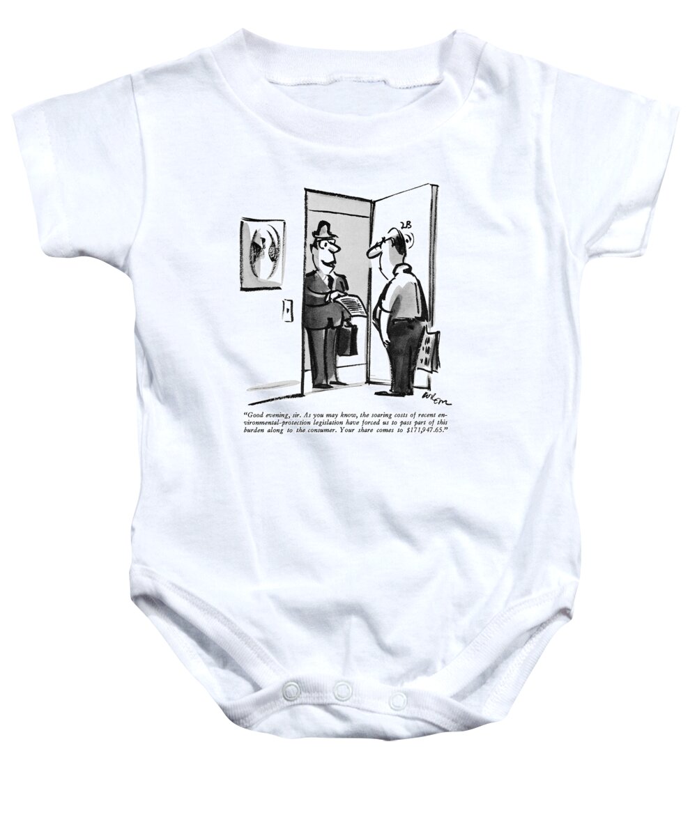 
 (man At Door To Surprised Male Occupant.) Debts Baby Onesie featuring the drawing Good Evening by Lee Lorenz