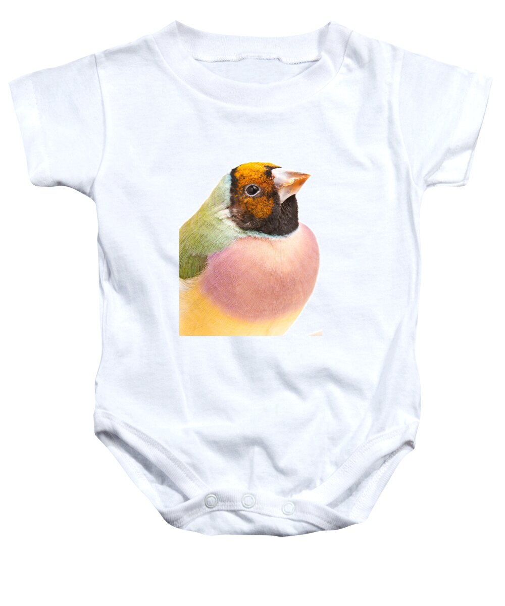 Animal Baby Onesie featuring the photograph Gouldian Finch Erythrura Gouldiae by David Kenny