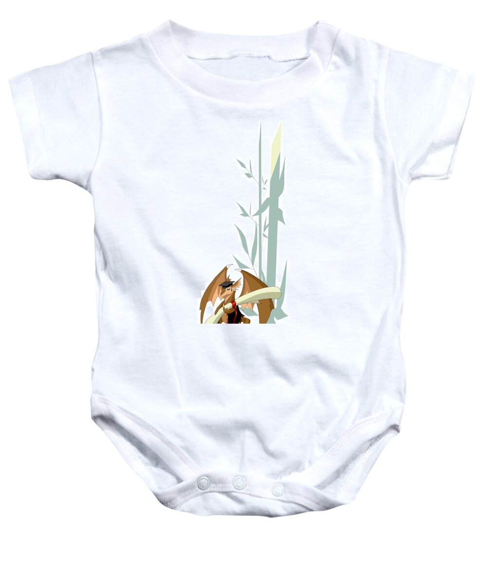 Dragon Baby Onesie featuring the digital art Graduation Dragon with Bamboo by Alice Chen