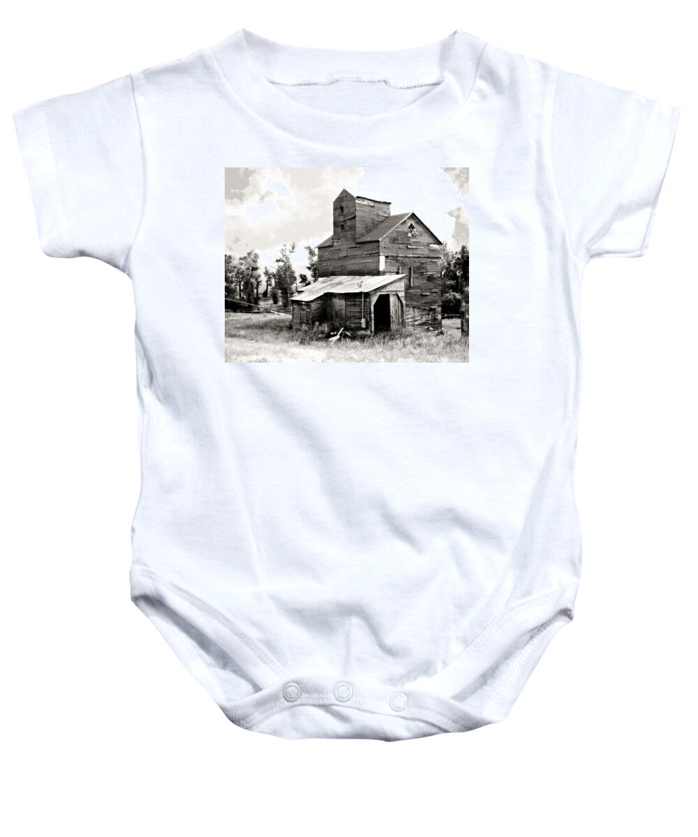 Old Building Baby Onesie featuring the photograph Grain Elevator BW by Marty Koch