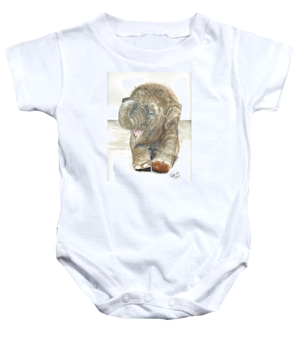 Animals Baby Onesie featuring the painting Happy Baby Elephant by Toni Willey