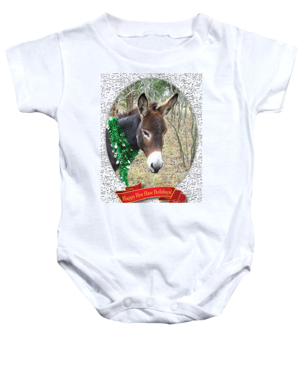 Christmas Card Baby Onesie featuring the photograph Happy Hee Haw Holidays by Cheryl McClure