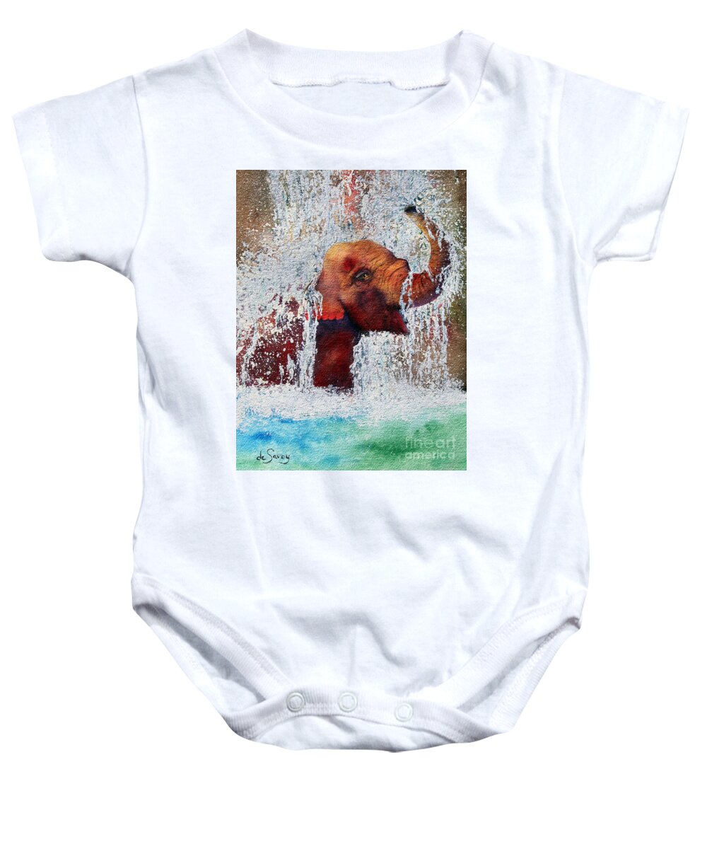 Elephant Baby Onesie featuring the painting Happy Packy by Diane DeSavoy