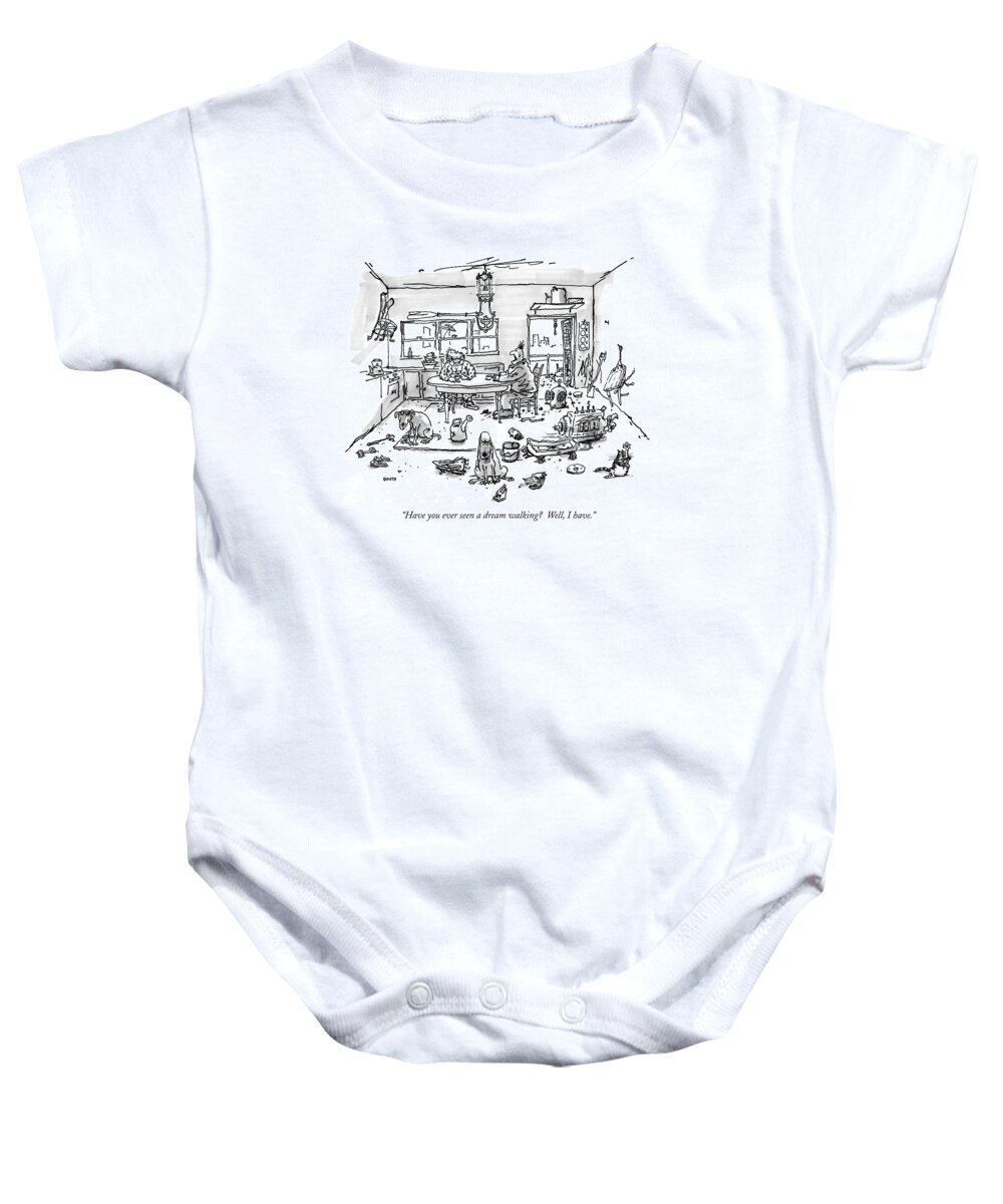 Dream Baby Onesie featuring the drawing Have You Ever Seen A Dream Walking? Well by George Booth
