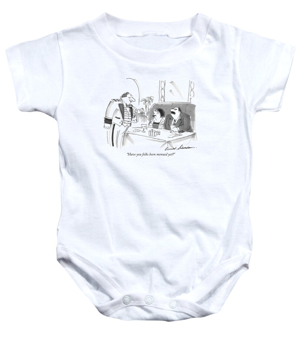 Waiters Baby Onesie featuring the drawing Have You Folks Been Menued Yet? by Bernard Schoenbaum