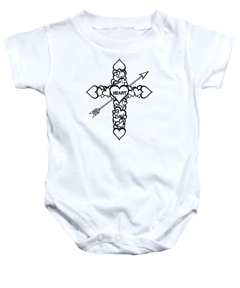 Leigh Eldred Baby Onesie featuring the mixed media Hearts Cross by Leigh Eldred