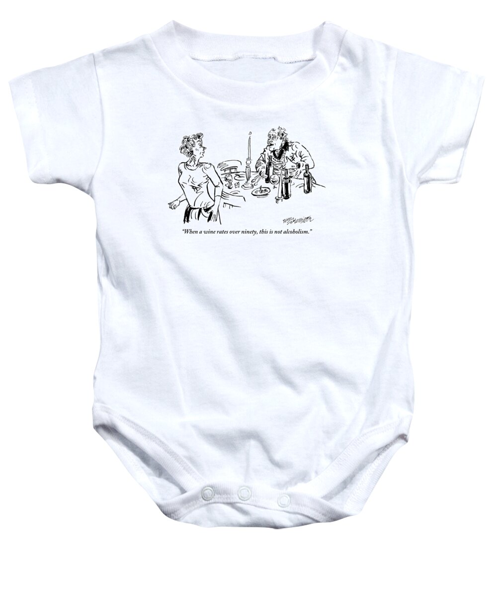 Wine Baby Onesie featuring the drawing Heavy-drinking Man Speaks To Woman Who Is Walking by William Hamilton