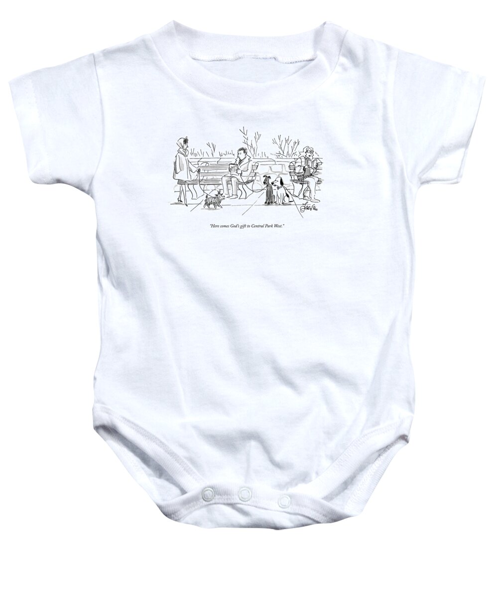 
(one Dog Baby Onesie featuring the drawing Here Comes God's Gift To Central Park West by Edward Frascino
