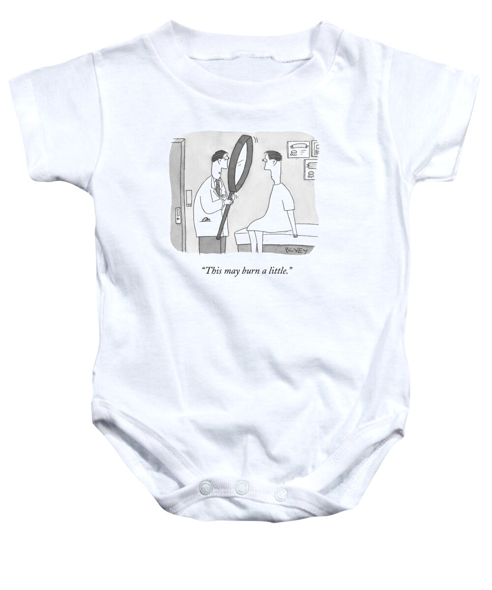 Doctor Baby Onesie featuring the drawing Holding A Gigantic Magnifying Glass by Peter C. Vey