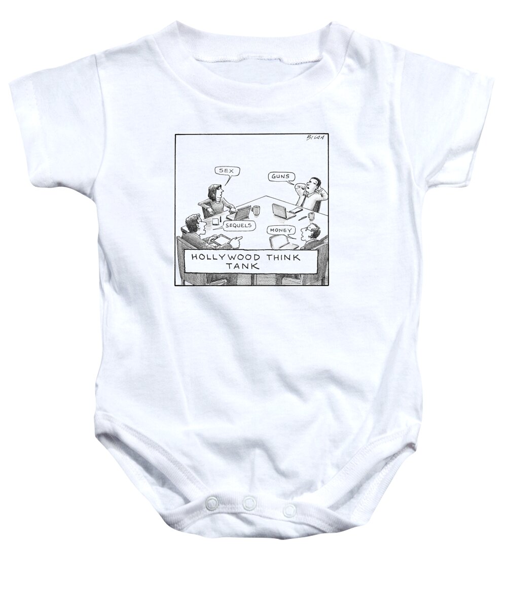 Hollywood Think Tank Baby Onesie featuring the drawing Hollywood Think Tank by Harry Bliss