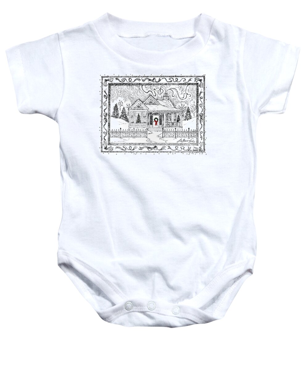Christmas Card Baby Onesie featuring the drawing Home for Christmas by Lizi Beard-Ward
