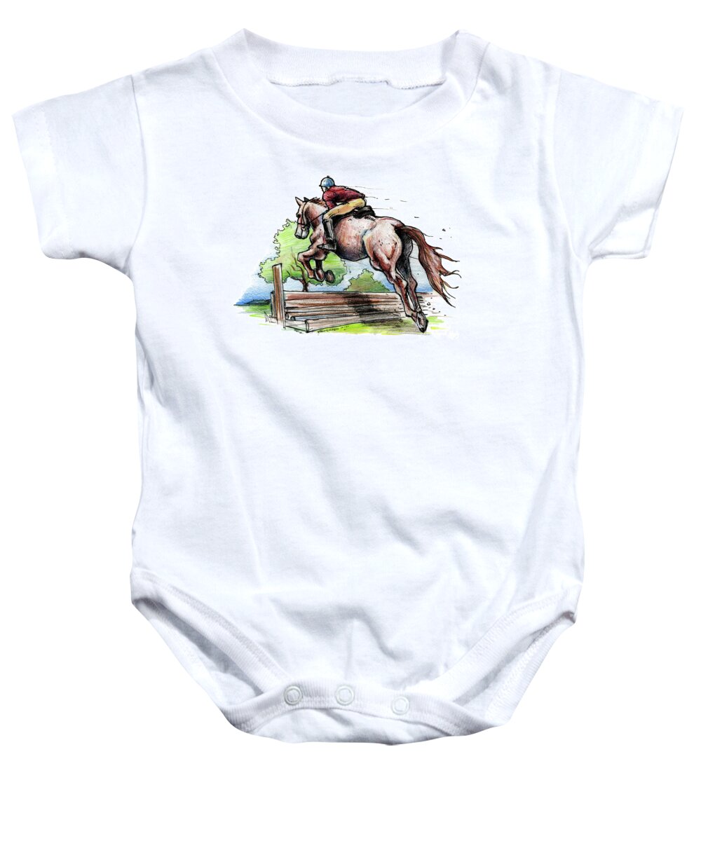 Horse Baby Onesie featuring the drawing Horse and Rider by John Ashton Golden