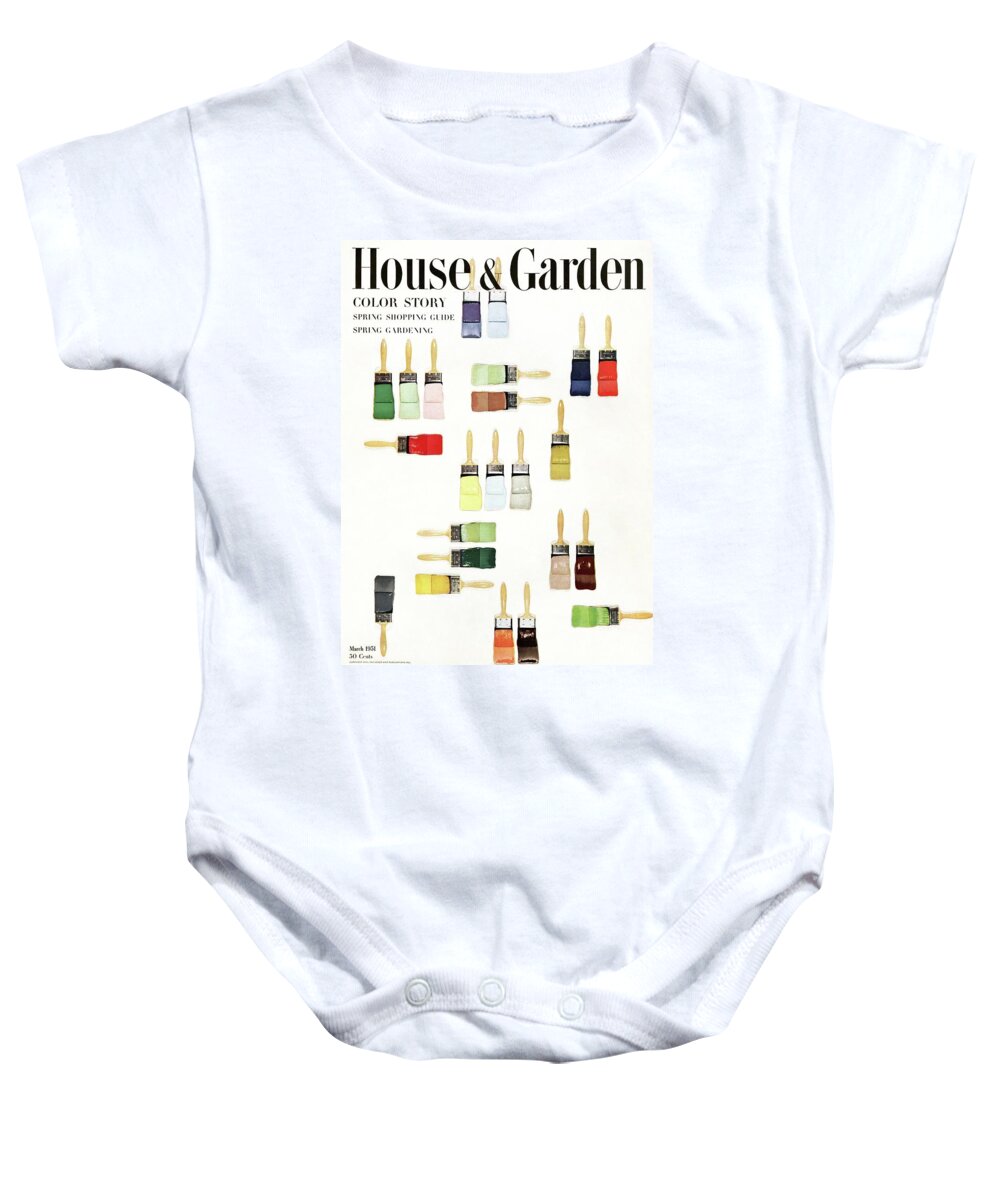 House & Garden Baby Onesie featuring the photograph House & Garden Cover Of Paintbrushes Dripped by Herbert Matter