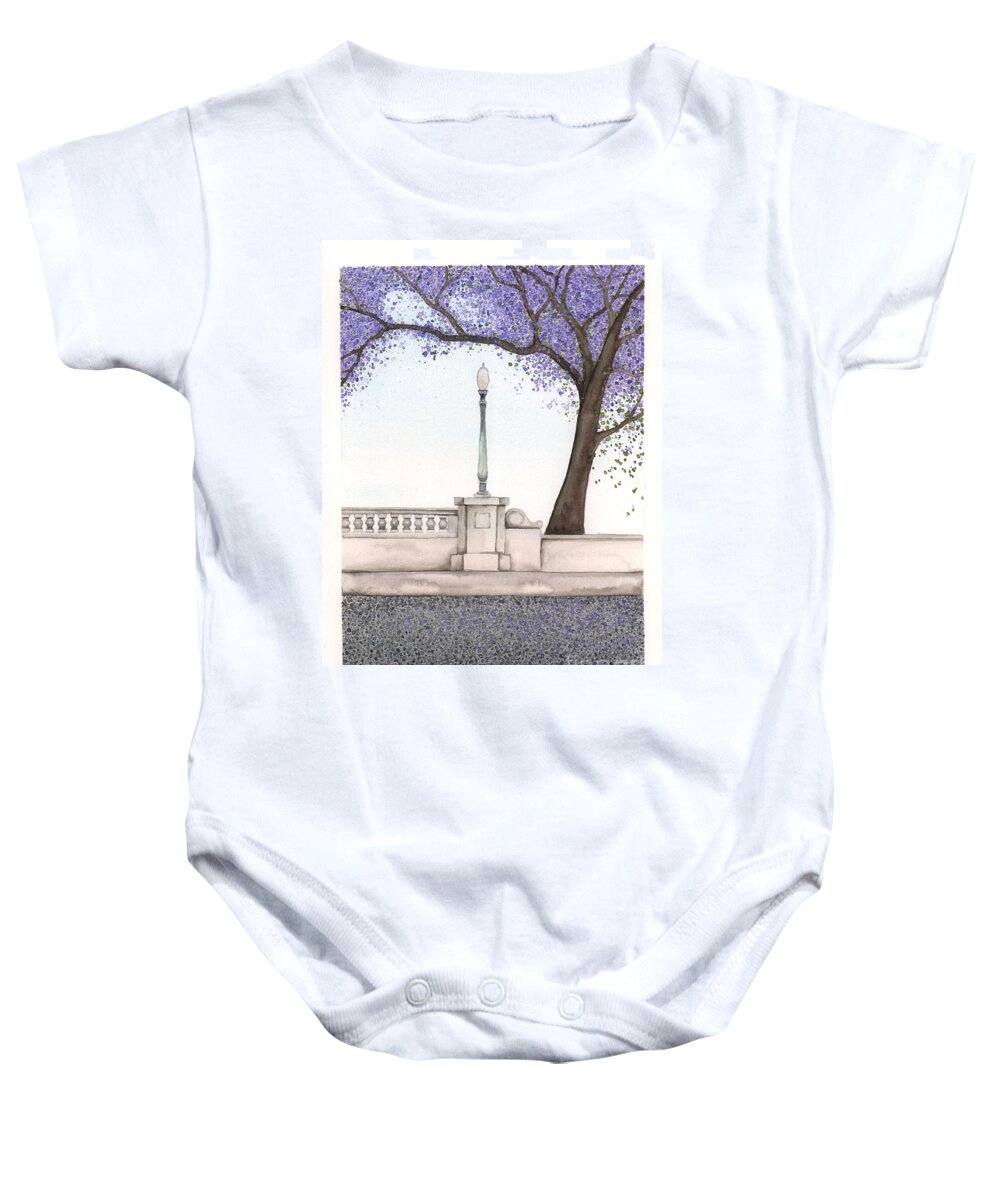 Jacaranda Baby Onesie featuring the painting Hyperion Bridge by Hilda Wagner