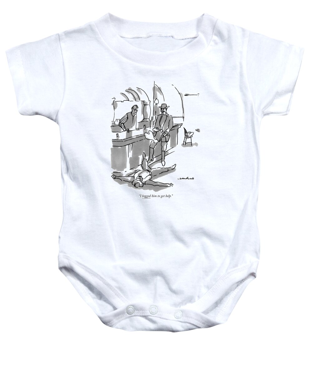 Cowboys Baby Onesie featuring the drawing I Begged Him To Get Help by Michael Crawford