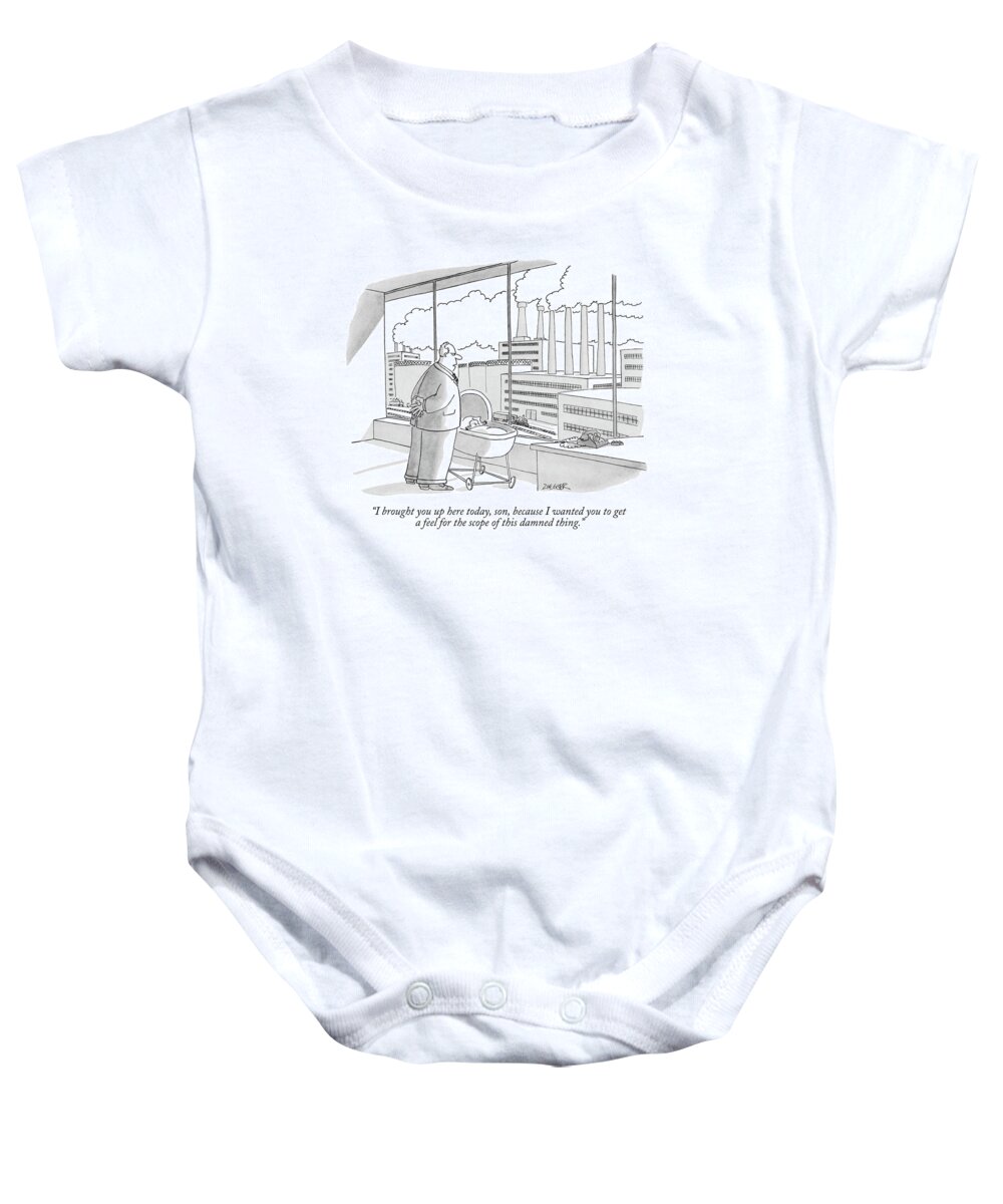 
(father Baby Onesie featuring the drawing I Brought You Up Here Today by Jack Ziegler