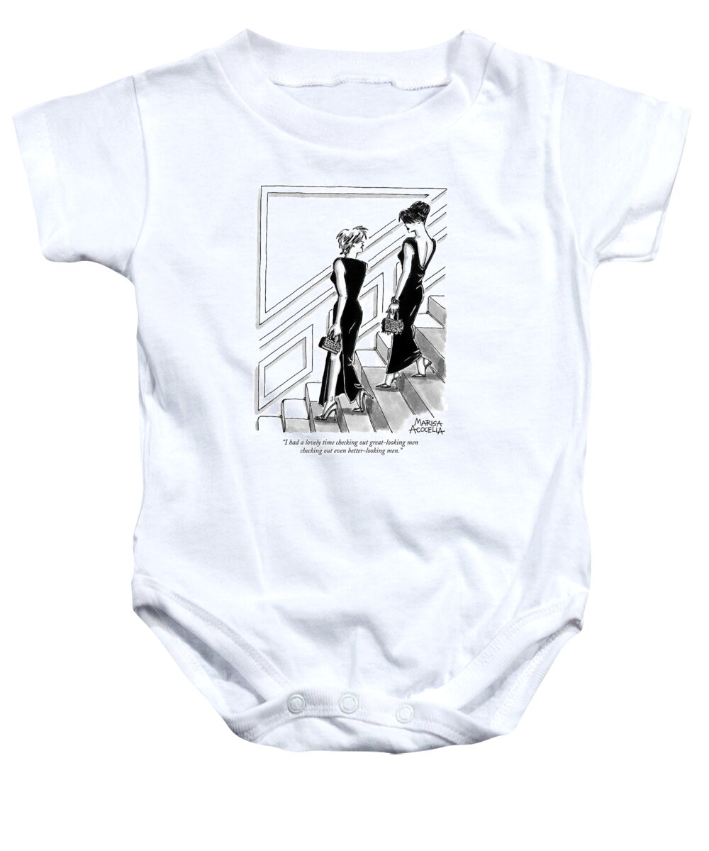 Homosexuals Baby Onesie featuring the drawing I Had A Lovely Time Checking Out Great-looking by Marisa Acocella Marchetto