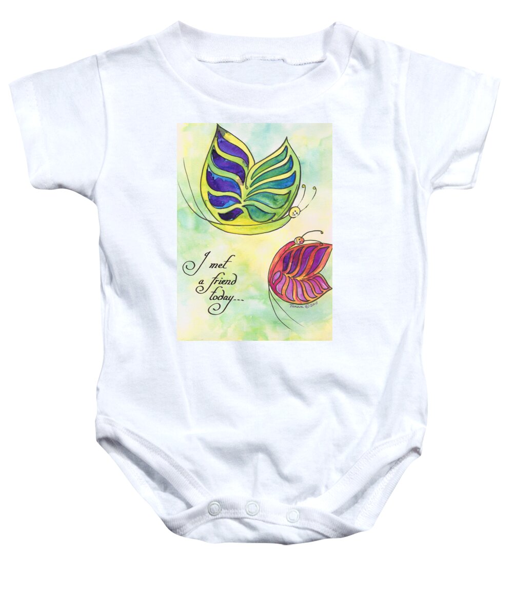Watercolor Baby Onesie featuring the painting I Met a Friend Today by Tamara Kulish