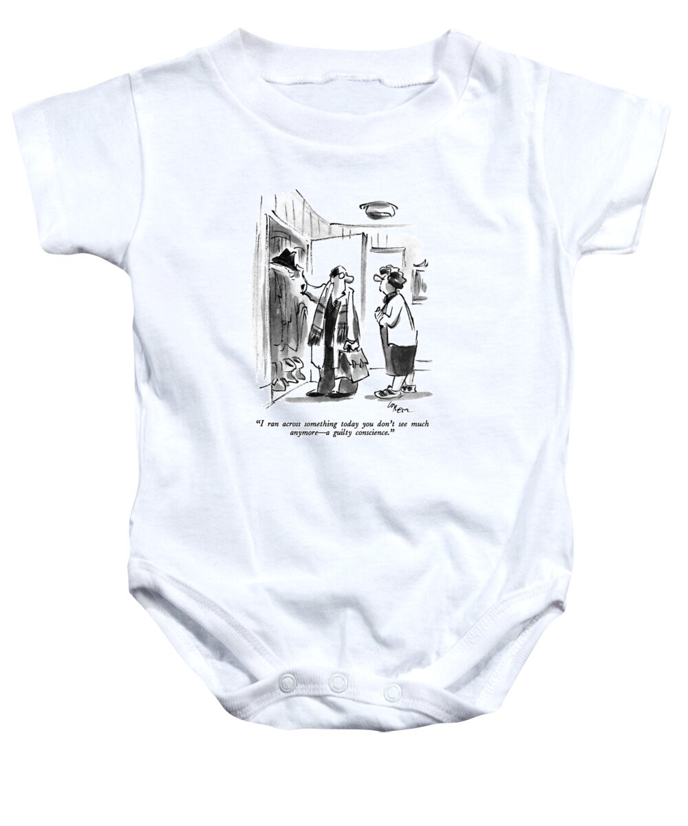 

 Husband Coming Home To Wife. Ethics Baby Onesie featuring the drawing I Ran Across Something Today You Don't See Much by Lee Lorenz