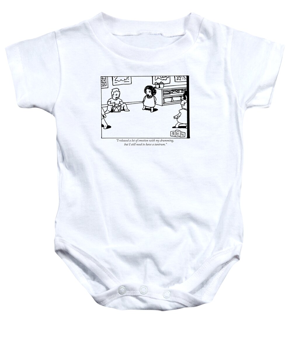 Children Baby Onesie featuring the drawing I Released A Lot Of Emotion With My Drumming by Bruce Eric Kaplan