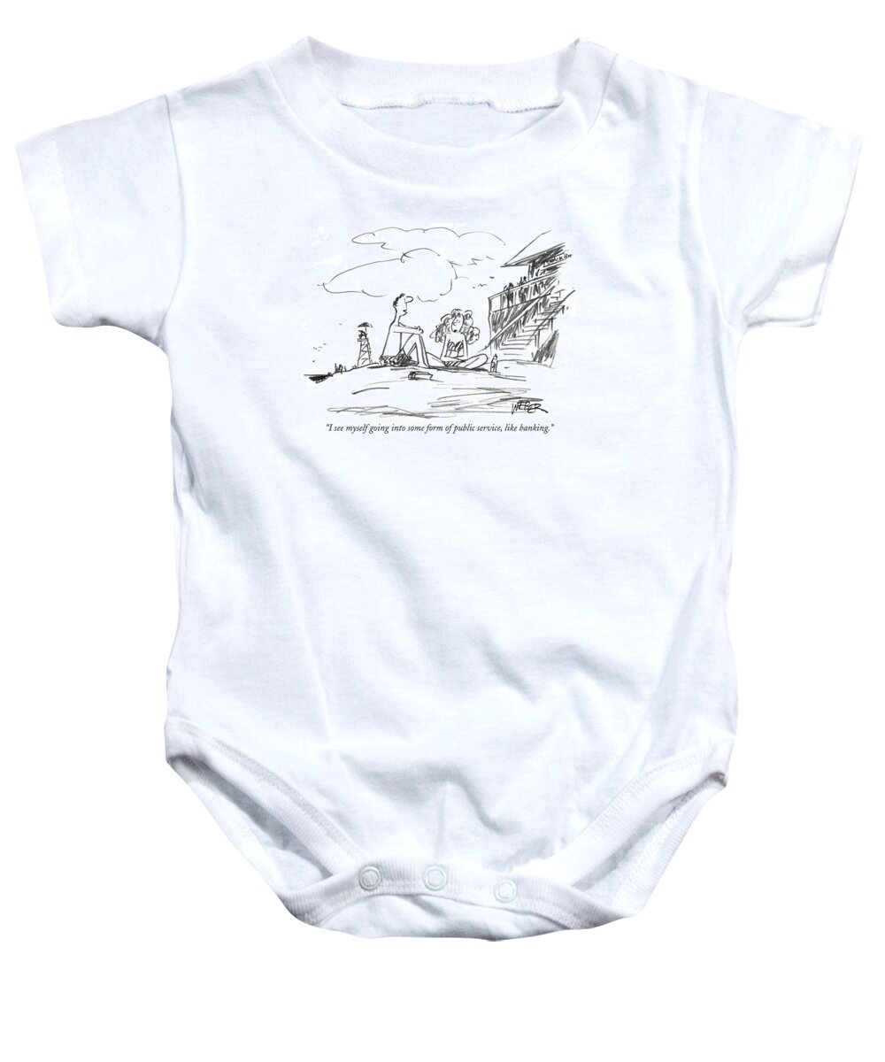 Swimming Baby Onesie featuring the drawing I See Myself Going Into Some Form Of Public by Robert Weber
