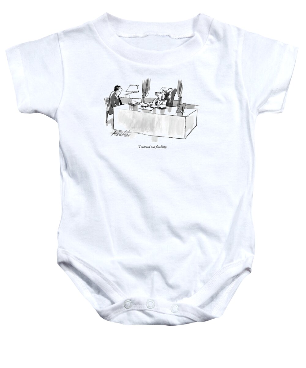 Animals Baby Onesie featuring the drawing I Started Out Fetching by Mischa Richter