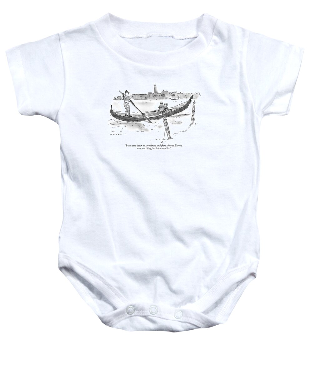 Leisure Baby Onesie featuring the drawing I Was Sent Down To The Minors by Bill Woodman