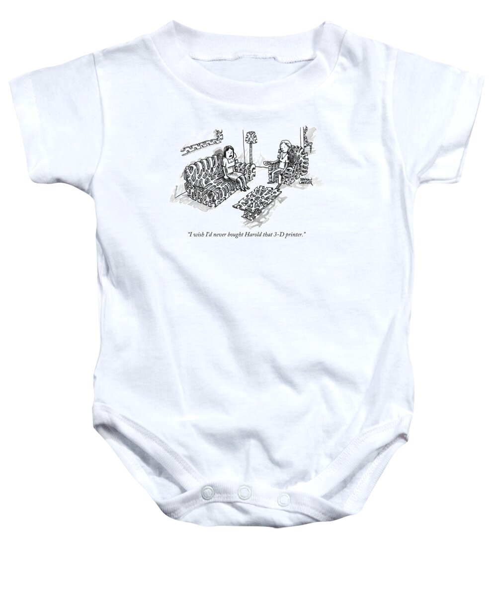 3d Printing Baby Onesie featuring the drawing I Wish I'd Never Bought Harold That 3-d Printer by Shannon Wheeler