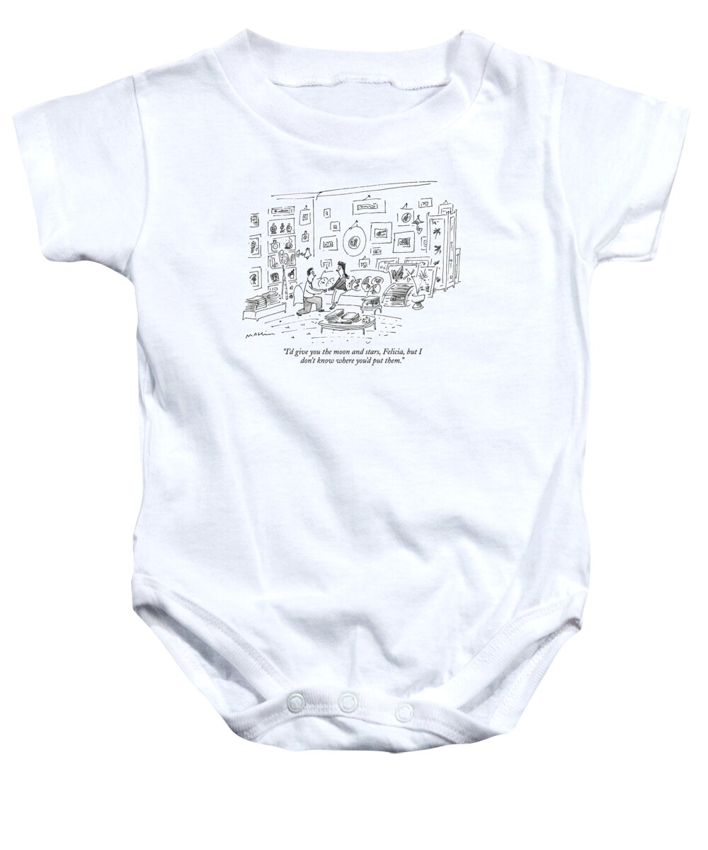 Moon Baby Onesie featuring the drawing I'd Give You The Moon And Stars by Michael Maslin